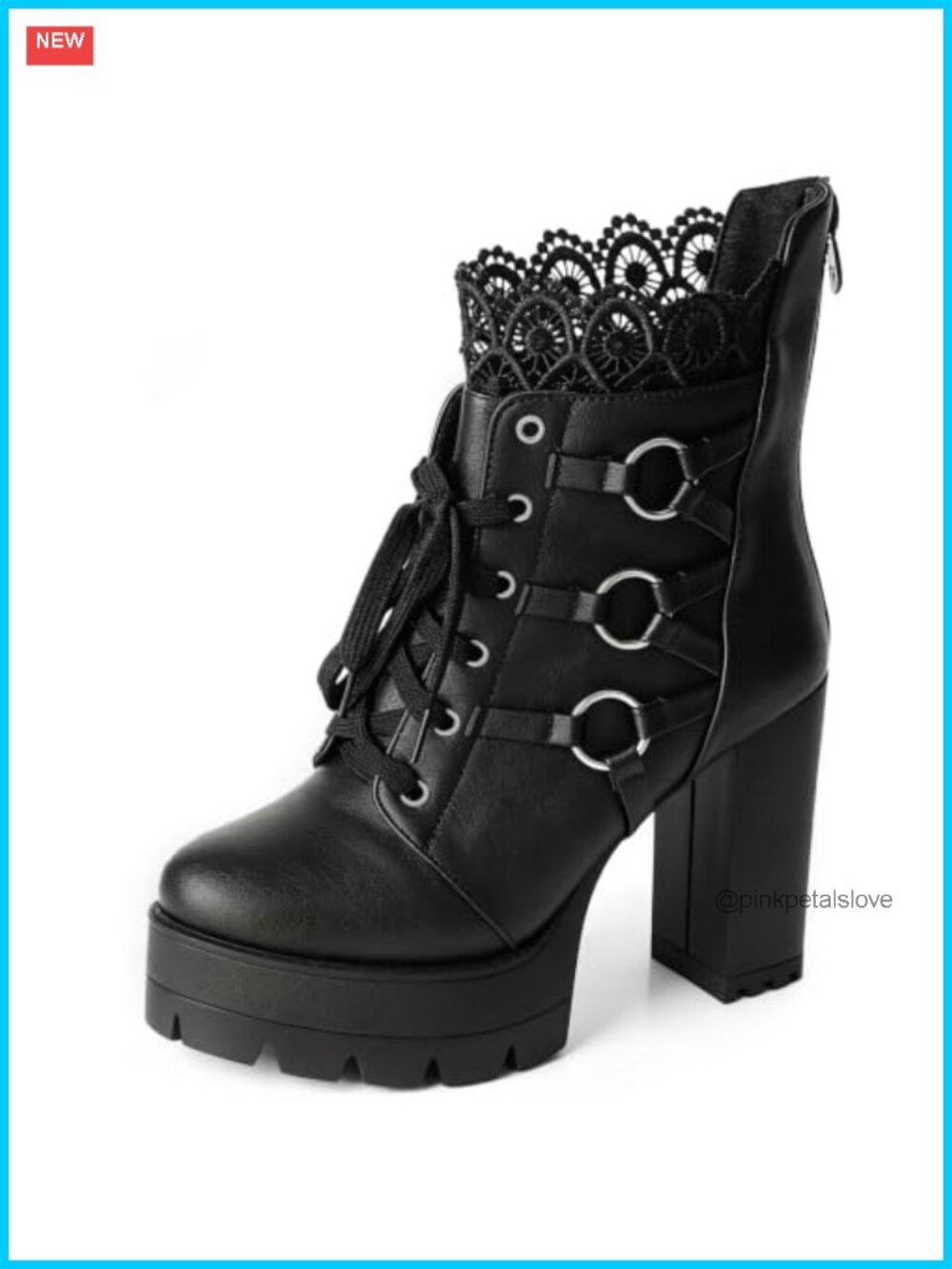 Goth Platform High Heel Lace Up Combat Ankle Booties Chunky Heel Boots for Women